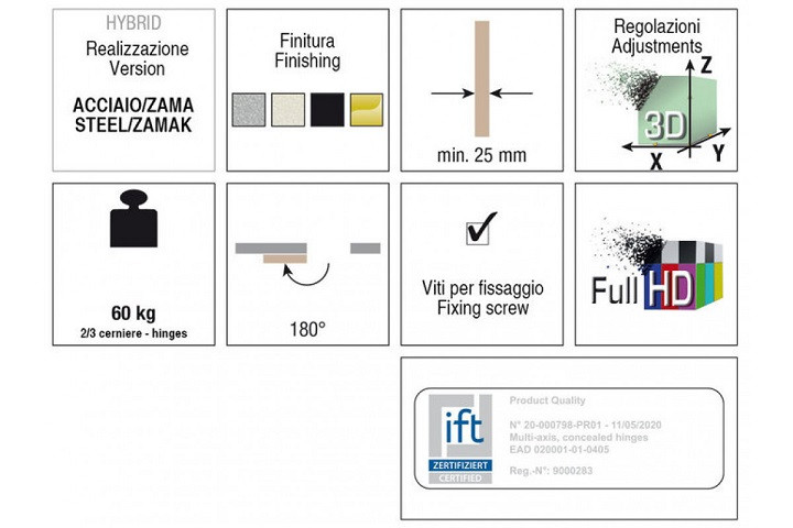 KUBICA HYBRID K2460 NS петля скрытая универсальная асимметричная цвет МАТОВЫЙ НИКЕЛЬ 60 kg