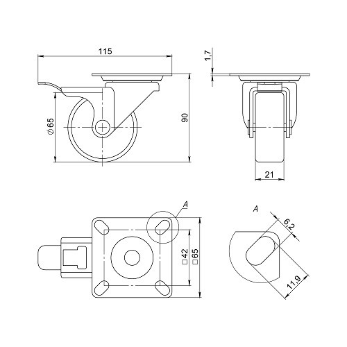 Опора колесная со стопором и площадкой AJAX WL/B-60R/50 kg brake резина